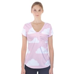 Clouds Pink Pattern   Short Sleeve Front Detail Top by ConteMonfrey