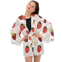 Strawberry Fruit Pattern Background Long Sleeve Kimono by Wegoenart