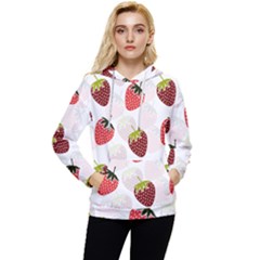 Strawberry Fruit Pattern Background Women s Lightweight Drawstring Hoodie by Wegoenart