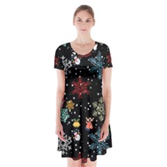 Christmas Thanksgiving Pattern Short Sleeve V-neck Flare Dress by Ravend