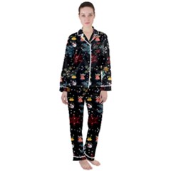 Christmas Thanksgiving Pattern Satin Long Sleeve Pajamas Set by Ravend