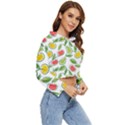 Fruit Fruits Food Illustration Background Pattern Women s Lightweight Cropped Hoodie View3