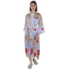 Nature Illustration Pattern Flower Floral Maxi Satin Kimono by Ravend