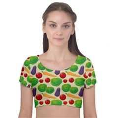 Food Illustration Pattern Texture Velvet Short Sleeve Crop Top  by Ravend