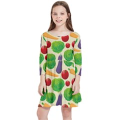 Food Illustration Pattern Texture Kids  Quarter Sleeve Skater Dress by Ravend