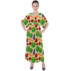 Food Illustration Pattern Texture V-neck Boho Style Maxi Dress by Ravend