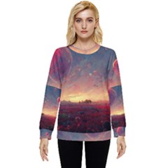 Fantasy World Red Bubbles Landscape Hidden Pocket Sweatshirt by Wegoenart