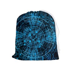 Network Circuit Board Trace Drawstring Pouch (xl) by Ravend