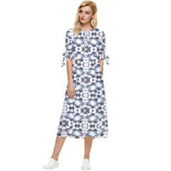 Blue Flowers Bow Sleeve Chiffon Midi Dress by ConteMonfrey