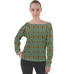 Colorful Sunflowers Off Shoulder Long Sleeve Velour Top by ConteMonfrey