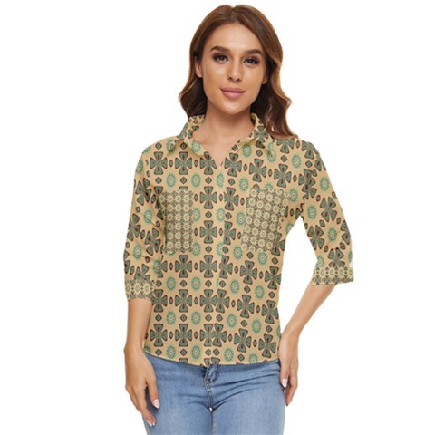 Abstract Green Caramels Women s Quarter Sleeve Pocket Shirt by ConteMonfrey