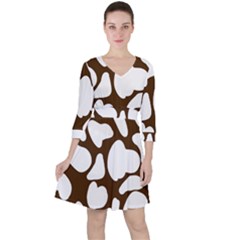 Brown White Cow Quarter Sleeve Ruffle Waist Dress by ConteMonfrey