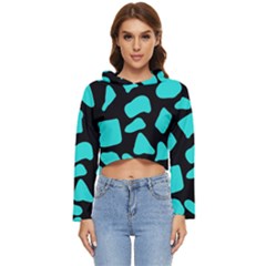 Blue Neon Cow Background   Women s Lightweight Cropped Hoodie by ConteMonfrey