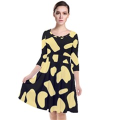 Cow Yellow Black Quarter Sleeve Waist Band Dress by ConteMonfrey