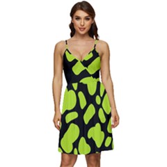 Neon Green Cow Spots V-neck Pocket Summer Dress  by ConteMonfrey