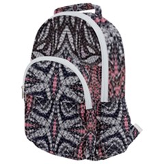 Pink Grey Repeats Symmetry Rounded Multi Pocket Backpack by kaleidomarblingart