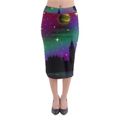 Illustration Clock Asteroid Comet Galaxy Midi Pencil Skirt by Wegoenart