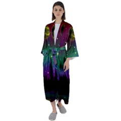 Illustration Clock Asteroid Comet Galaxy Maxi Satin Kimono by Wegoenart