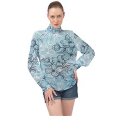 Flowers-25 High Neck Long Sleeve Chiffon Top by nateshop