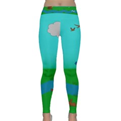 Frog Log Stream River Wallpaper Classic Yoga Leggings by Ravend