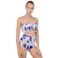 Background Santorini Greece Scallop Top Cut Out Swimsuit by Ravend