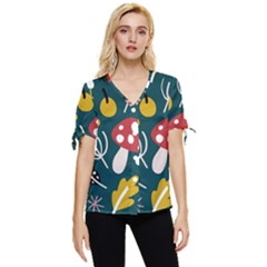 Autumn Nature Sheets Forest Bow Sleeve Button Up Top by Ravend