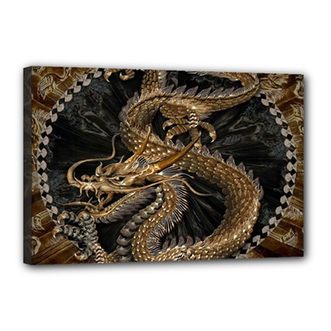 Gold And Silver Dragon Illustration Chinese Dragon Animal Canvas 18  X 12  (stretched) by danenraven