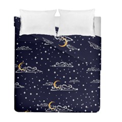 Hand Drawn Scratch Style Night Sky With Moon Cloud Space Among Stars Seamless Pattern Vector Design Duvet Cover Double Side (full/ Double Size) by Ravend