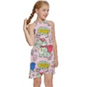 Seamless Pattern With Many Funny Cute Superhero Dinosaurs T-rex Mask Cloak With Comics Style Kids  Halter Collar Waist Tie Chiffon Dress View3