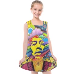 Psychedelic Rock Jimi Hendrix Kids  Cross Back Dress by Jancukart