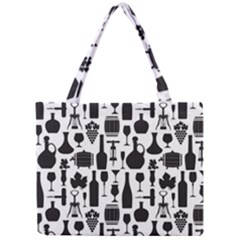 Wine Pattern Black White Mini Tote Bag by Jancukart