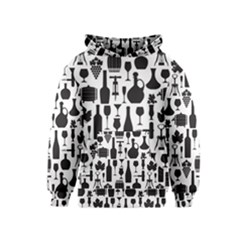 Wine Pattern Black White Kids  Pullover Hoodie by Jancukart