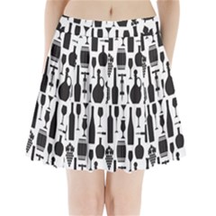 Wine Pattern Black White Pleated Mini Skirt by Jancukart