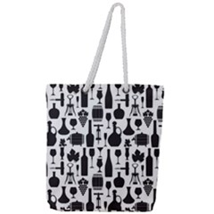 Wine Pattern Black White Full Print Rope Handle Tote (large) by Jancukart