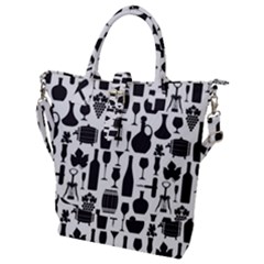 Wine Pattern Black White Buckle Top Tote Bag by Jancukart