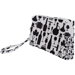 Wine Pattern Black White Wristlet Pouch Bag (small) by Jancukart