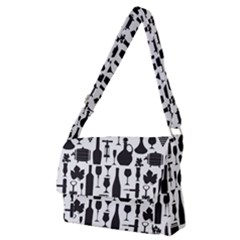 Wine Pattern Black White Full Print Messenger Bag (m) by Jancukart