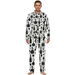 Wine Pattern Black White Men s Long Sleeve Velvet Pocket Pajamas Set by Jancukart