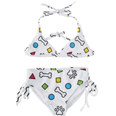 Dog Paw Seamless Pattern Footprint Bone Kids  Classic Bikini Set