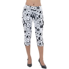 Seamless-pattern-with-black-white-doodle-dogs Lightweight Velour Capri Leggings  by Jancukart