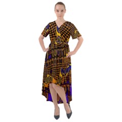 Binary Code Transformation Front Wrap High Low Dress by Wegoenart