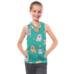 Seamless-pattern-cute-cat-cartoon-with-hand-drawn-style Kids  Sleeveless Hoodie by Jancukart