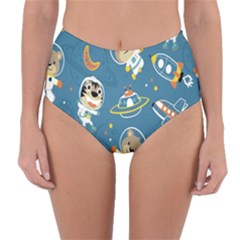 Seamless-pattern-funny-astronaut-outer-space-transportation Reversible High-waist Bikini Bottoms by Jancukart