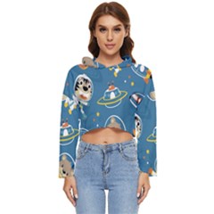 Seamless-pattern-funny-astronaut-outer-space-transportation Women s Lightweight Cropped Hoodie by Jancukart