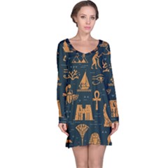 Dark-seamless-pattern-symbols-landmarks-signs-egypt Long Sleeve Nightdress by Jancukart