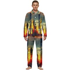 New York City Sunset Dusk Twilight Men s Long Sleeve Velvet Pocket Pajamas Set by Wegoenart