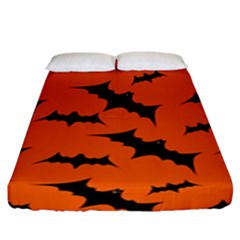 Halloween Card With Bats Flying Pattern Fitted Sheet (king Size) by Wegoenart