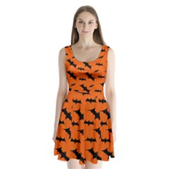 Halloween Card With Bats Flying Pattern Split Back Mini Dress  by Wegoenart