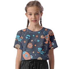 Rocketship Astronaut Space Seamless Pattern Kids  Basic Tee by Wegoenart