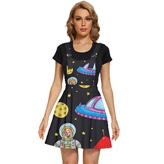 Seamless Pattern With Space Object Ufo Rocket Alien Hand Drawn Element Space Apron Dress by Wegoenart